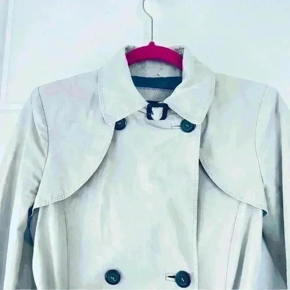 ZARA BEIGE DOUBLE BREAST TRENCH NYLON WATERPROOF  COAT SIZE XS - Picture 2 of 15